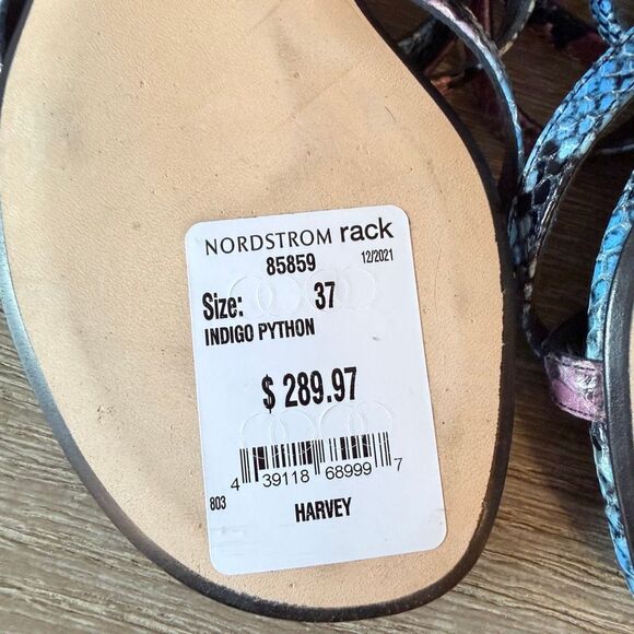 NWT Marion Parke Toscana Harvey Python Snakeskin Indigo Strappy Size 37 / 6.5 - Picture 7 of 7